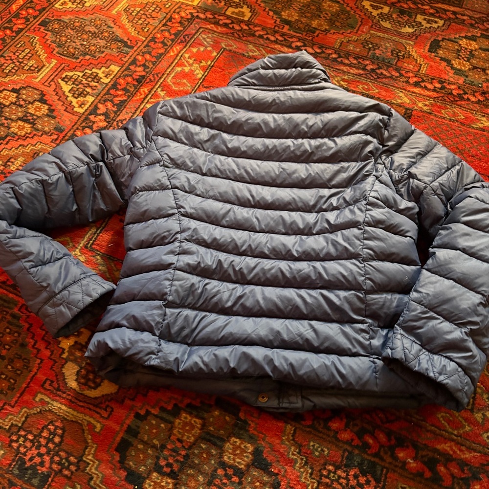 Lands' End Blue Down Puffer Jacket with High Collar and Quilting - Picture 4 of 4